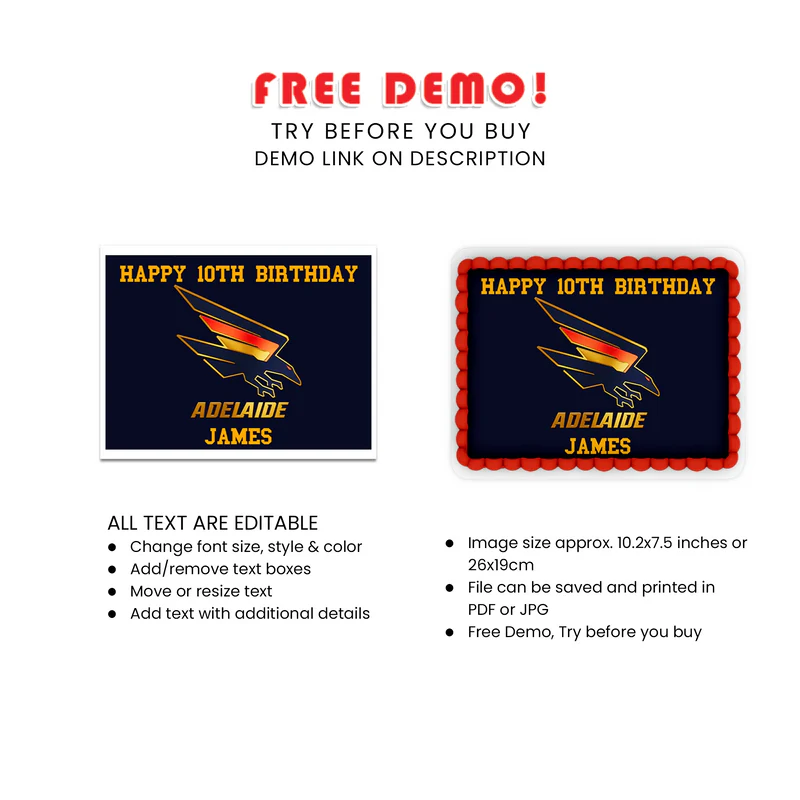 Adelaide Crows Sheet Cake Topper Personalized Edible AFL Decoration
