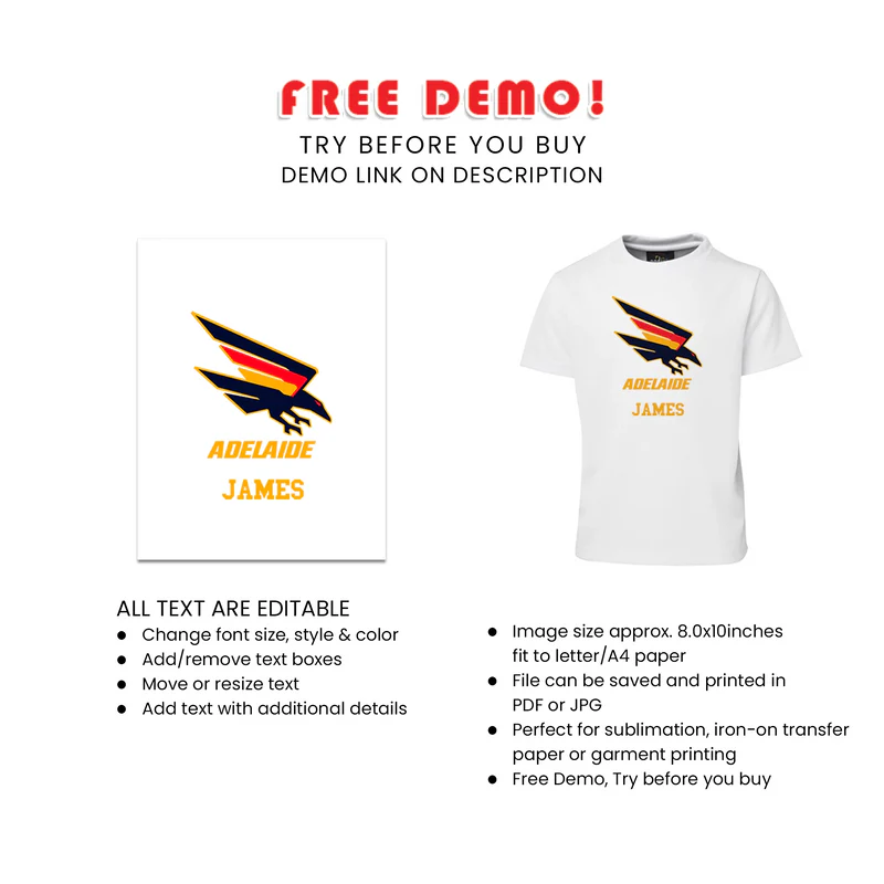 Adelaide Crows Sublimation T-Shirt Personalized AFL Birthday Shirt