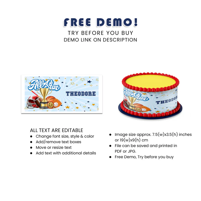 Best All Star Sports Personalized Cake Strips Image