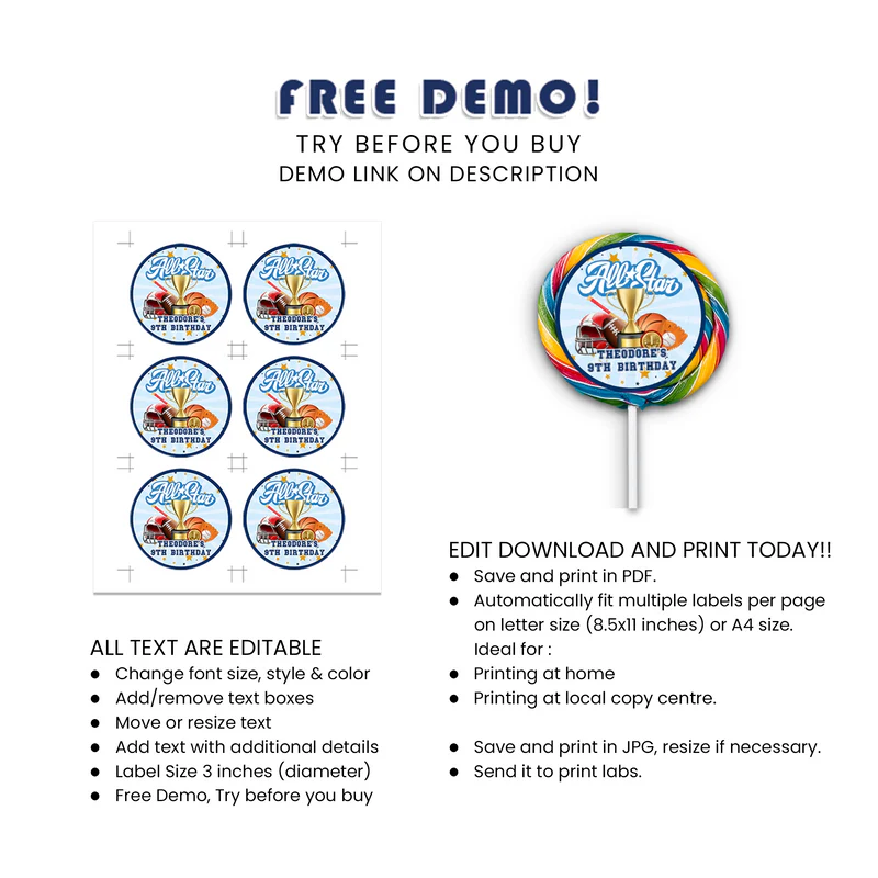 Custom All Star Sports Lollipop Label