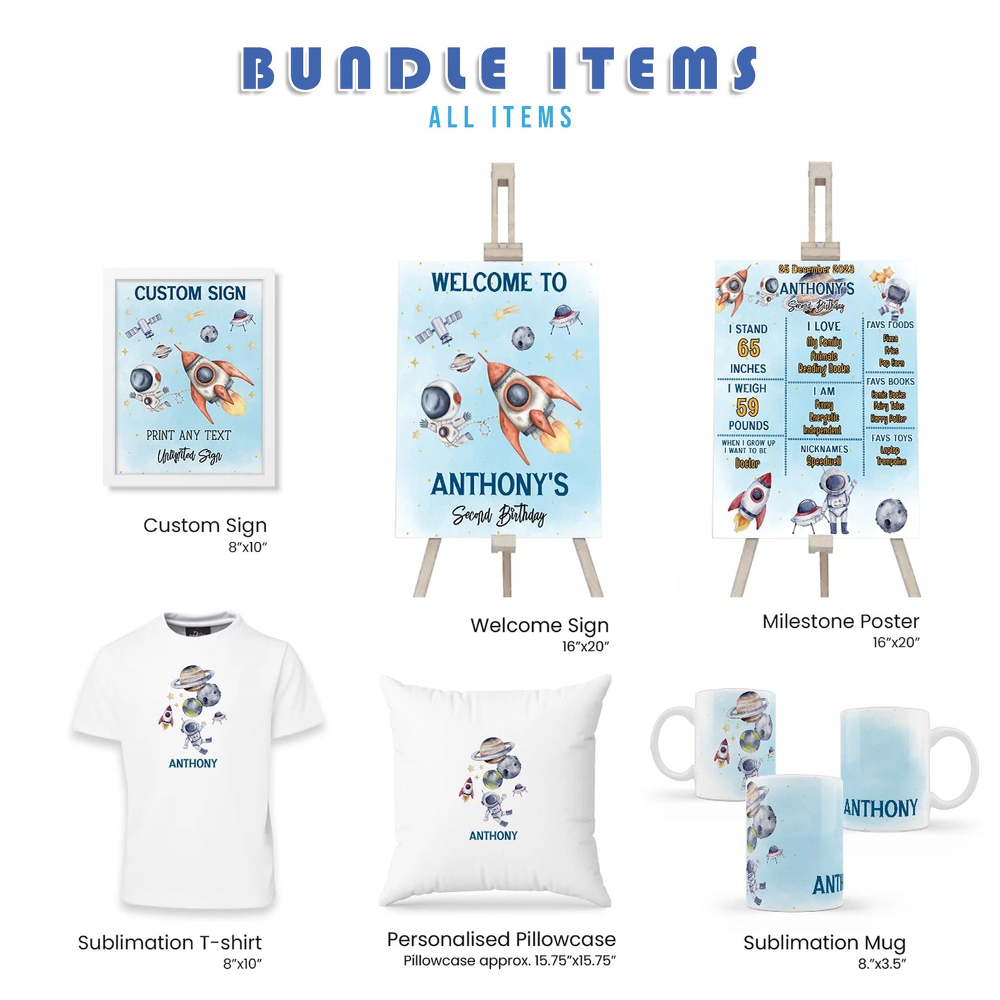 Astronaut Personalized Digital Template Party Pack Bundle