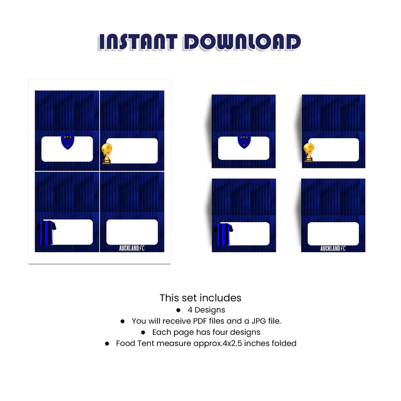 Auckland FC Food Cards Custom Table Decor for Sports Theme Parties