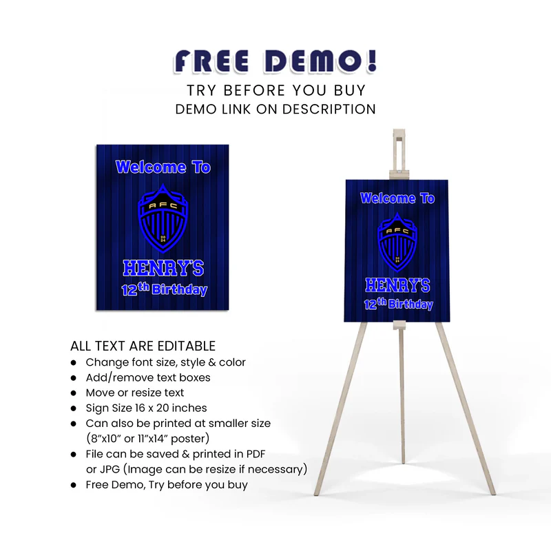 Auckland FC Welcome Sign Personalized Soccer Party Entrance Decor