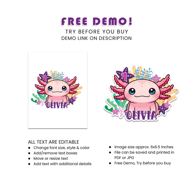 Axolotl Cake Toppers Custom Birthday Party Decorations