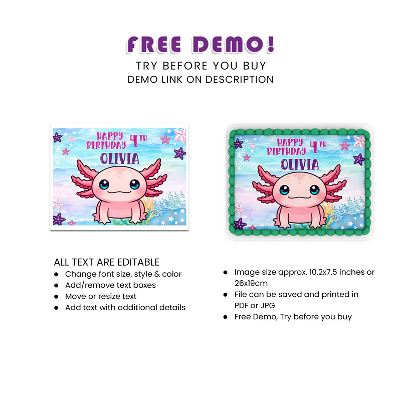 Axolotl Cake Topper Icing Sheet Images Personalized Decor