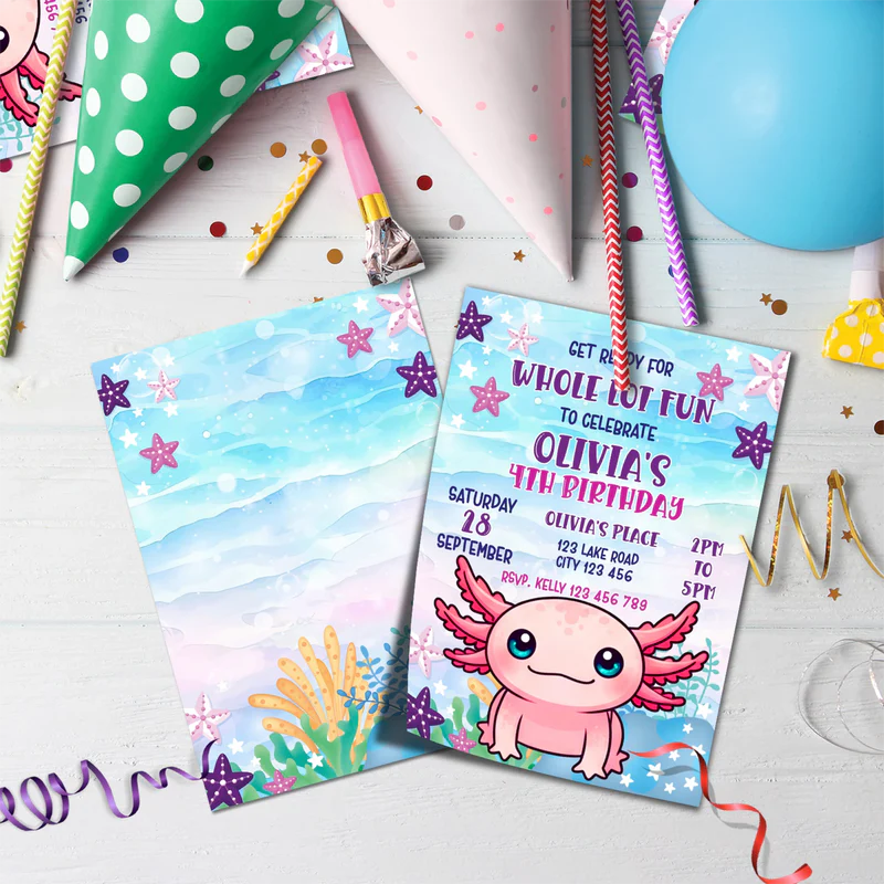 Axolotl Birthday Decorations, Axolotl birthday Party Supplies, Axolotl Themed, Axolotl Digital Template, Editable Axolotl Image SVG PNG