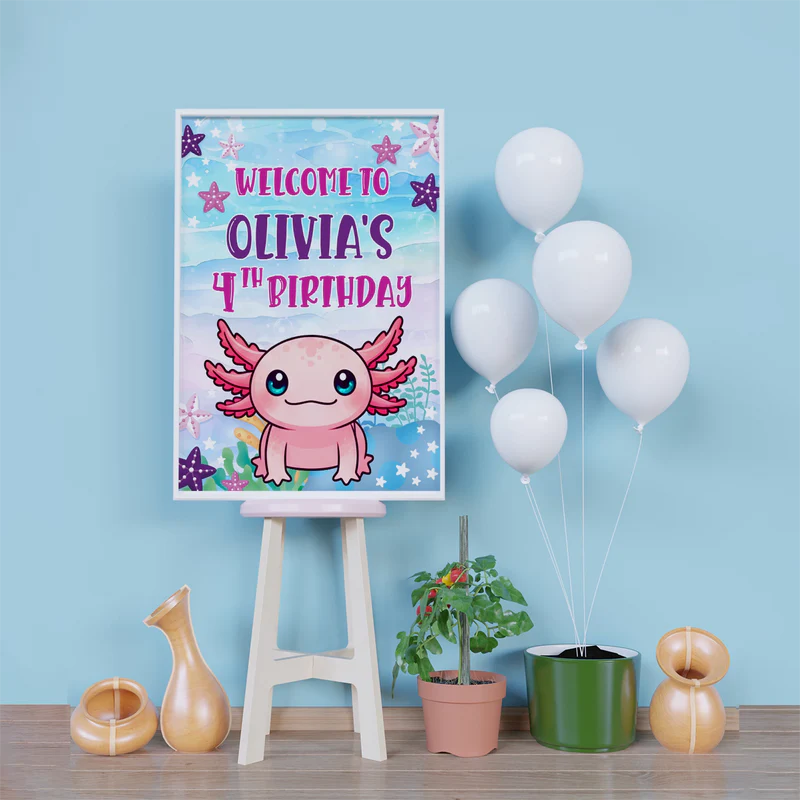 Axolotl Birthday Decorations, Axolotl birthday Party Supplies, Axolotl Themed, Axolotl Digital Template, Editable Axolotl Image SVG PNG