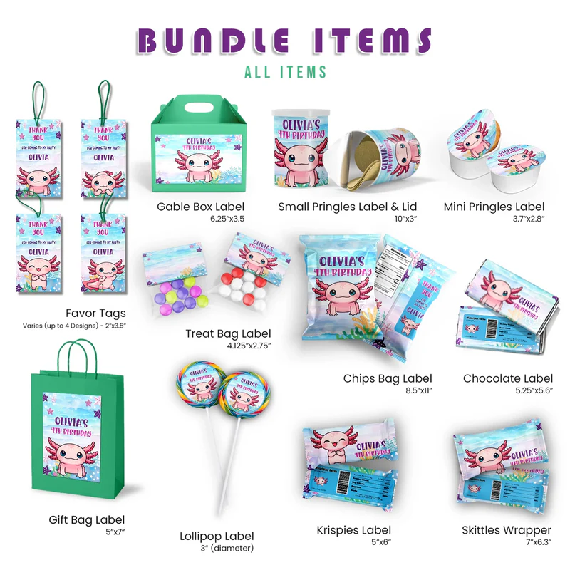 Axolotl Birthday Decorations, Axolotl birthday Party Supplies, Axolotl Themed, Axolotl Digital Template, Editable Axolotl Image SVG PNG