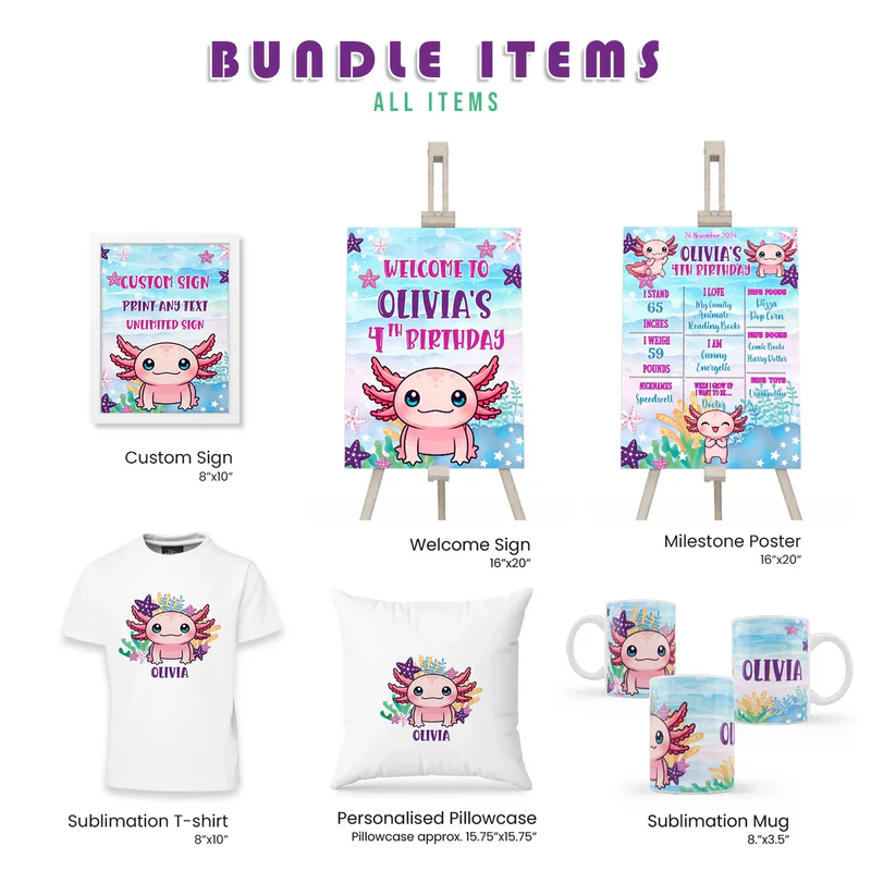 Axolotl Party Pack Bundle Personalized Digital Template