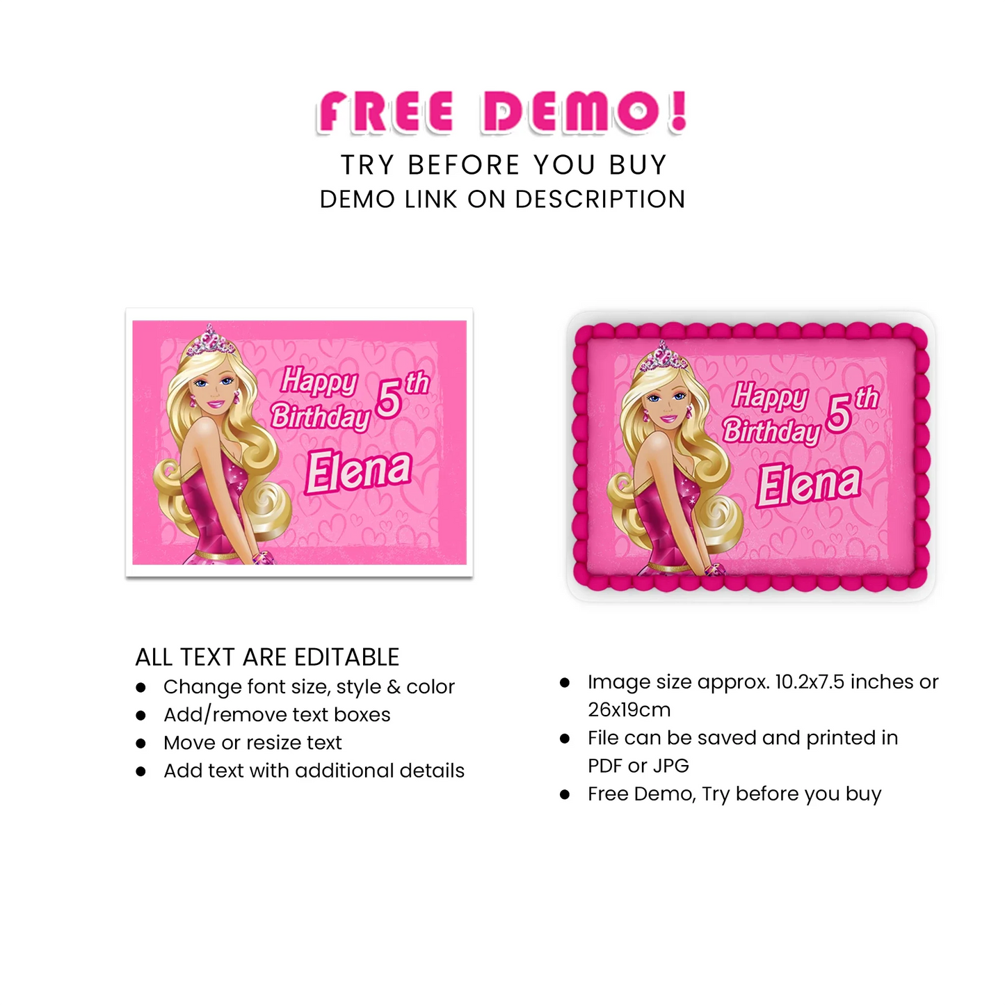 Barbie Personalized Sheet Cake Topper