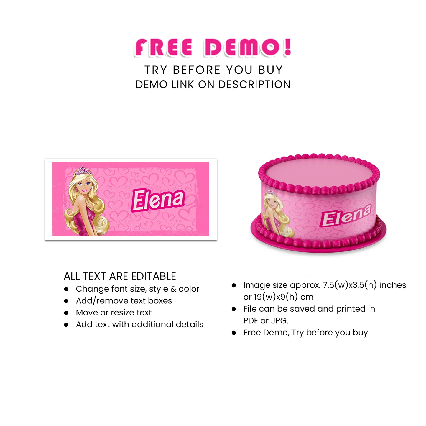 Barbie Personalized Cake Strips