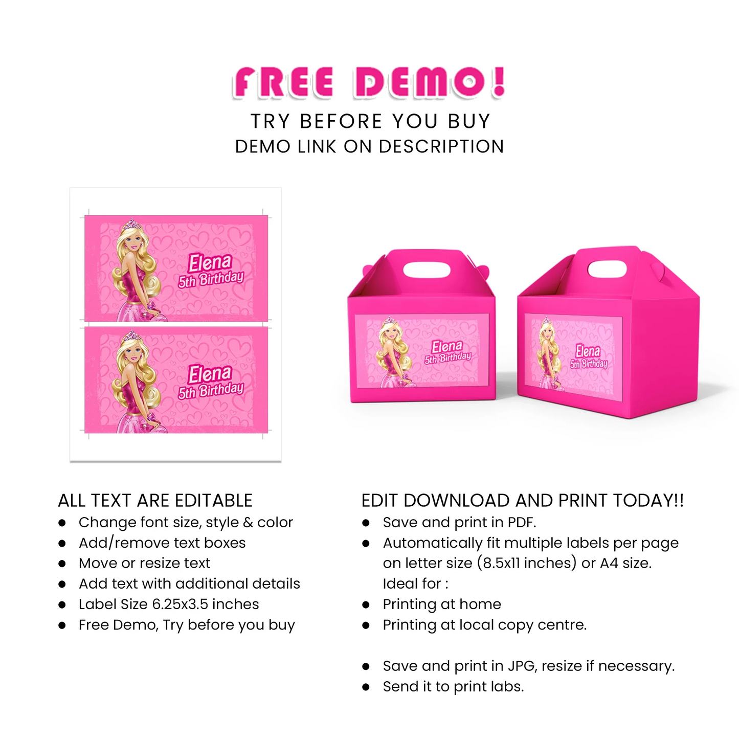 Barbie Personalized Treat Box Label