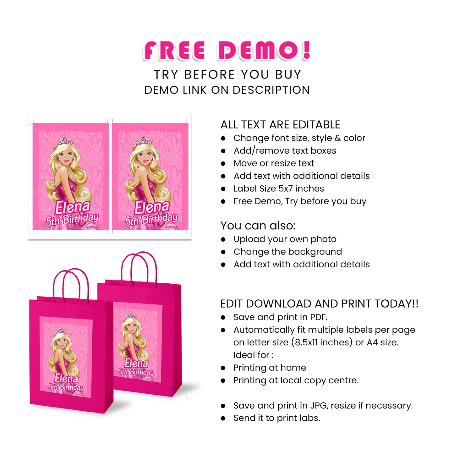 Barbie Personalized Goodie Bag Label