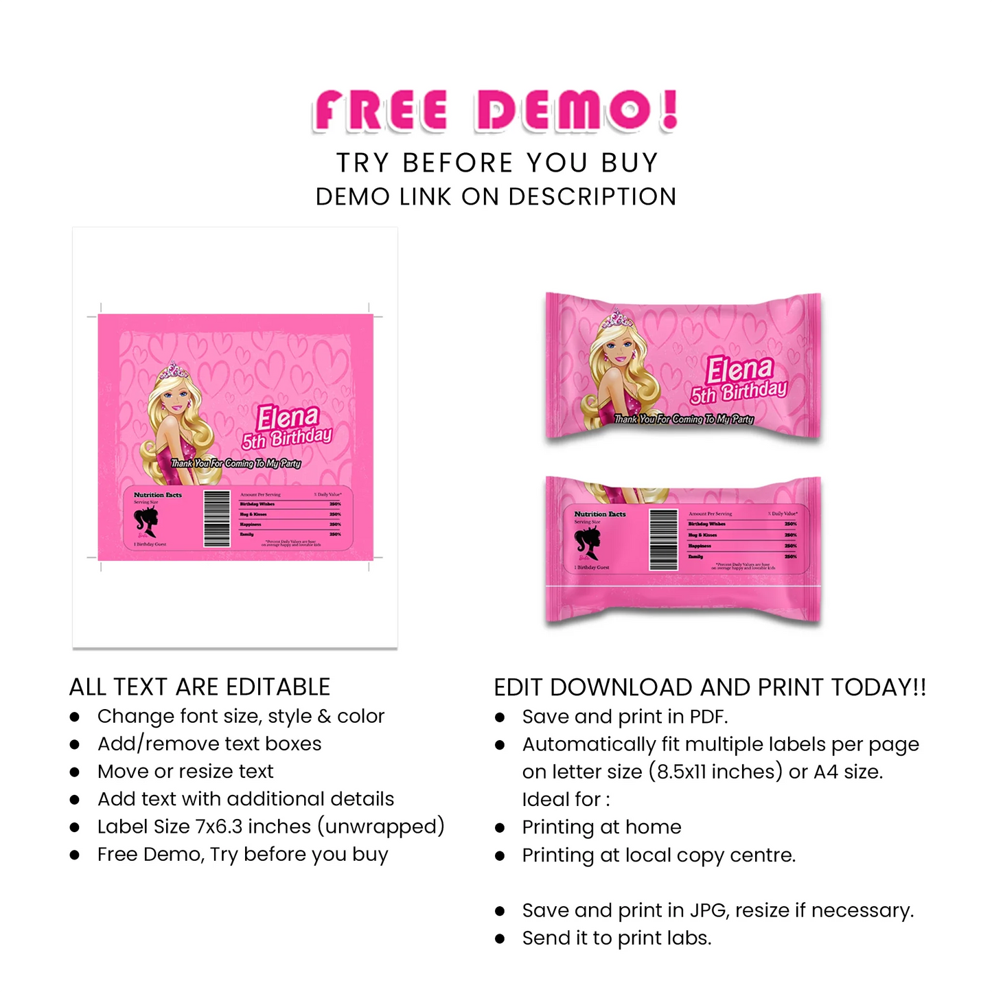 Barbie Personalized Skittles Label