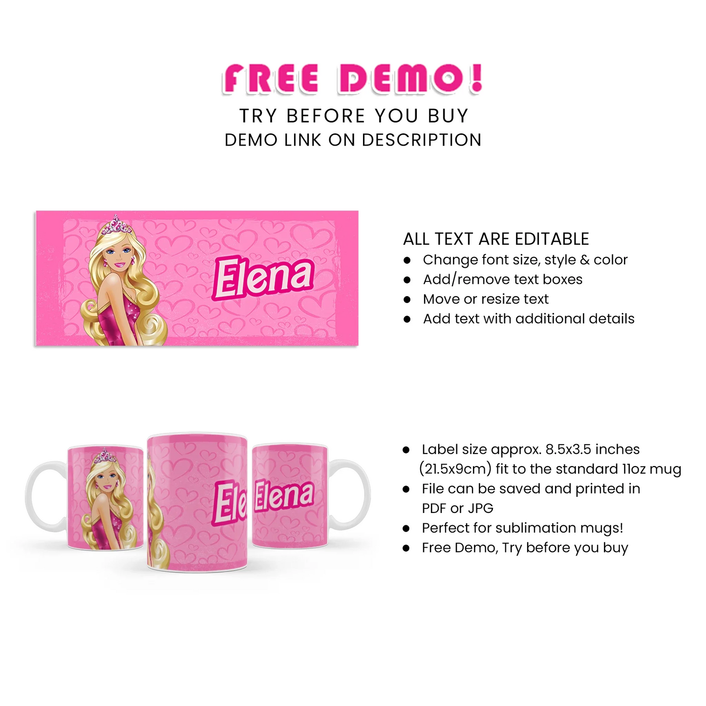 Barbie Personalized Sublimation Mug