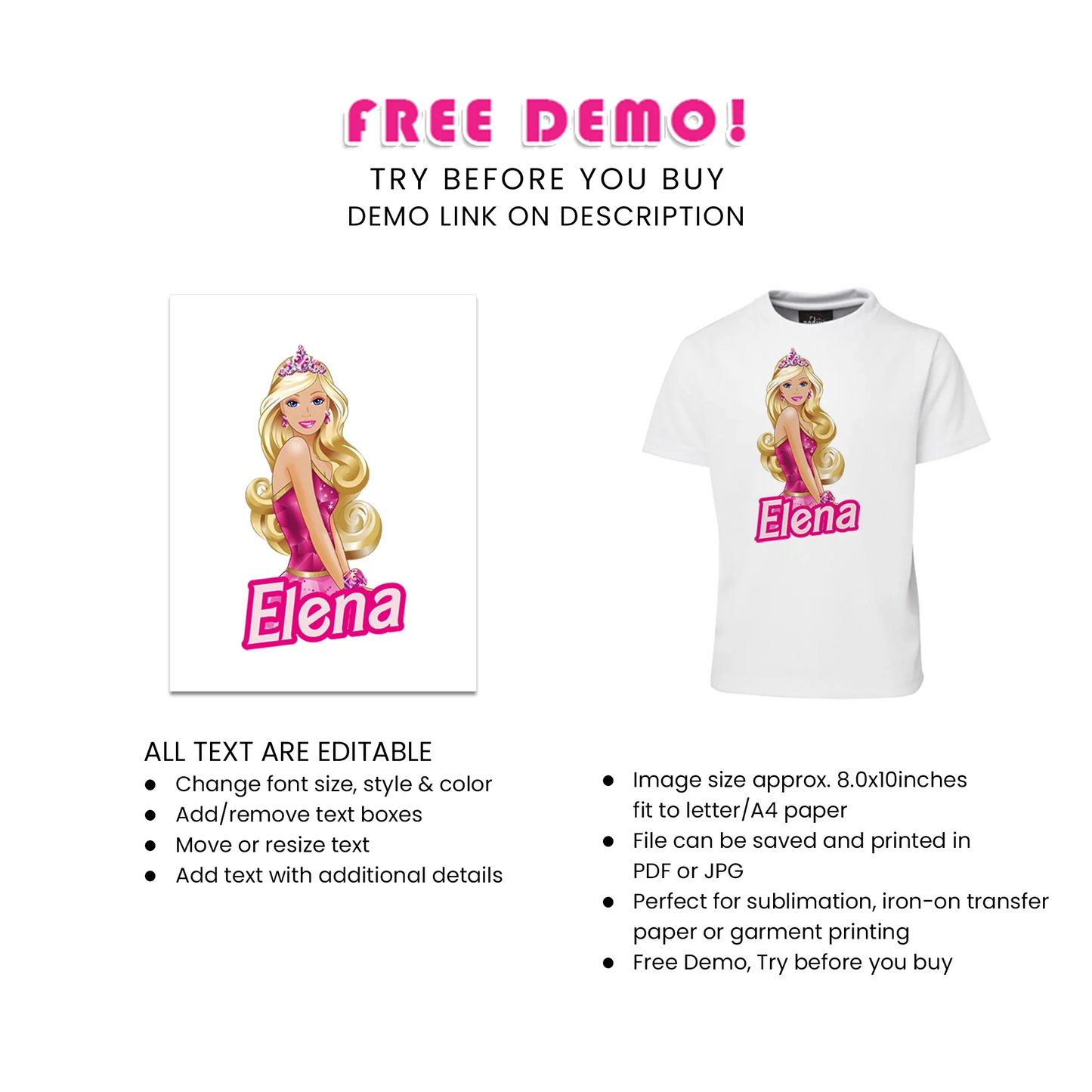 Barbie Personalized Sublimation T-Shirt