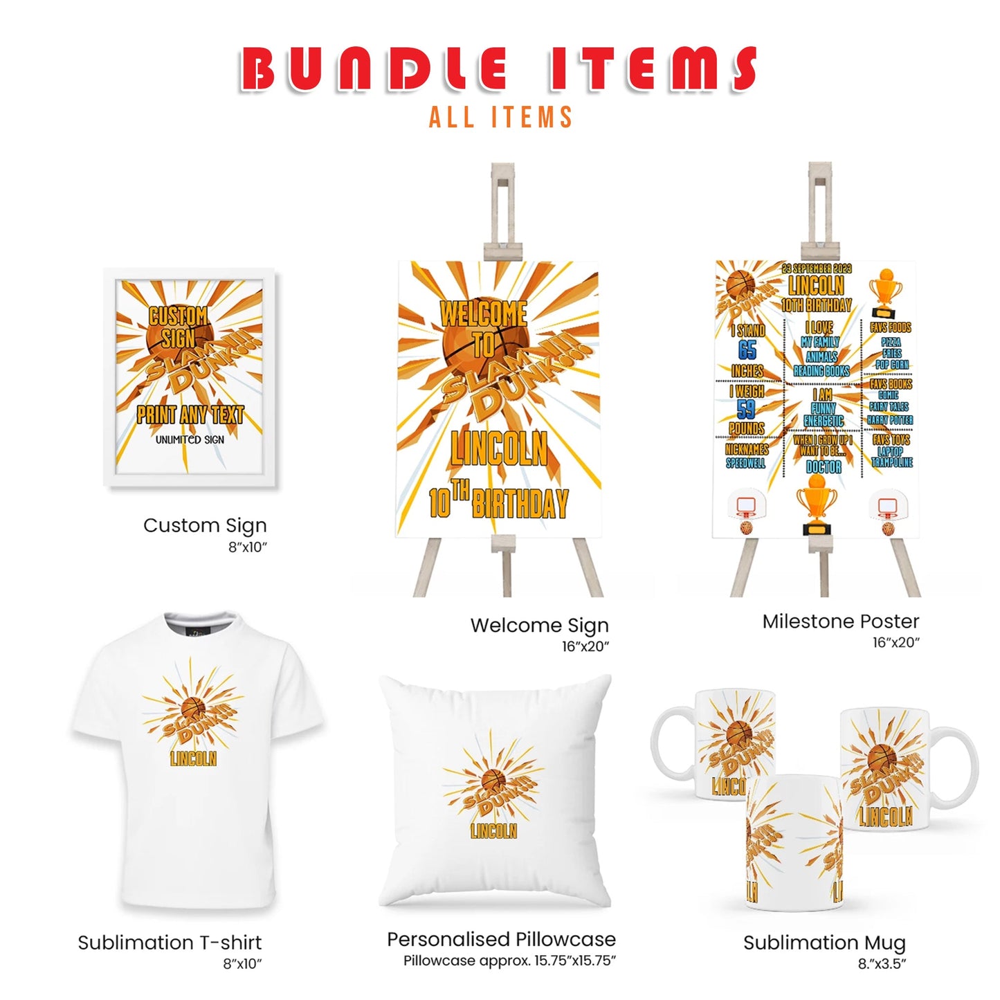 Basketball Personalized Digital Template Party Pack Bundle | Custom Printable Party Decor