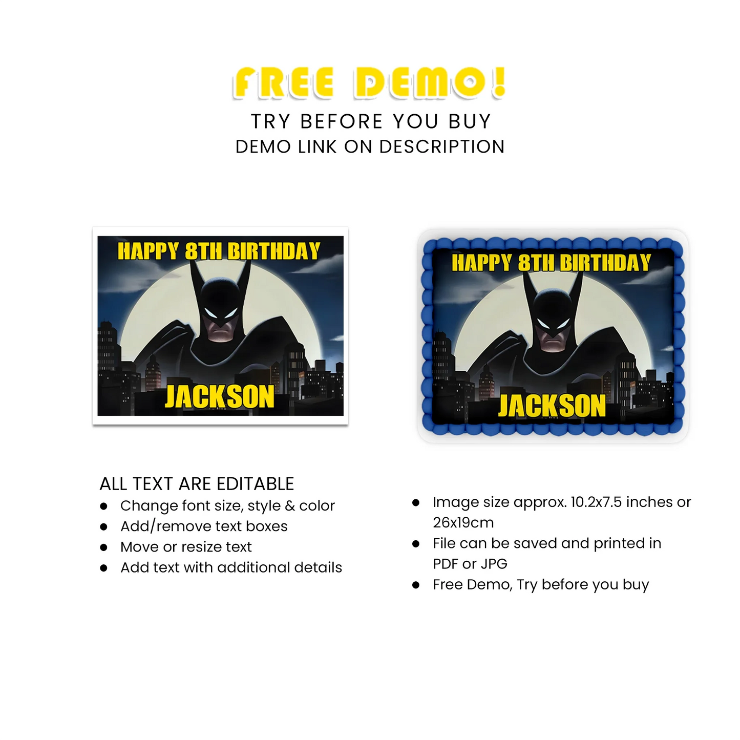 Batman Personalized Sheet Cake Topper -