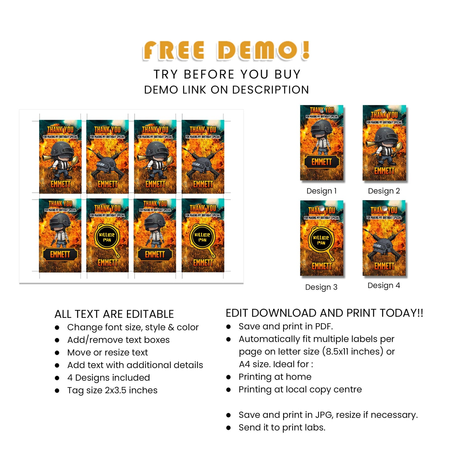 PUBG Favor Tags to Thank Your Troops - Personalized Party Loot