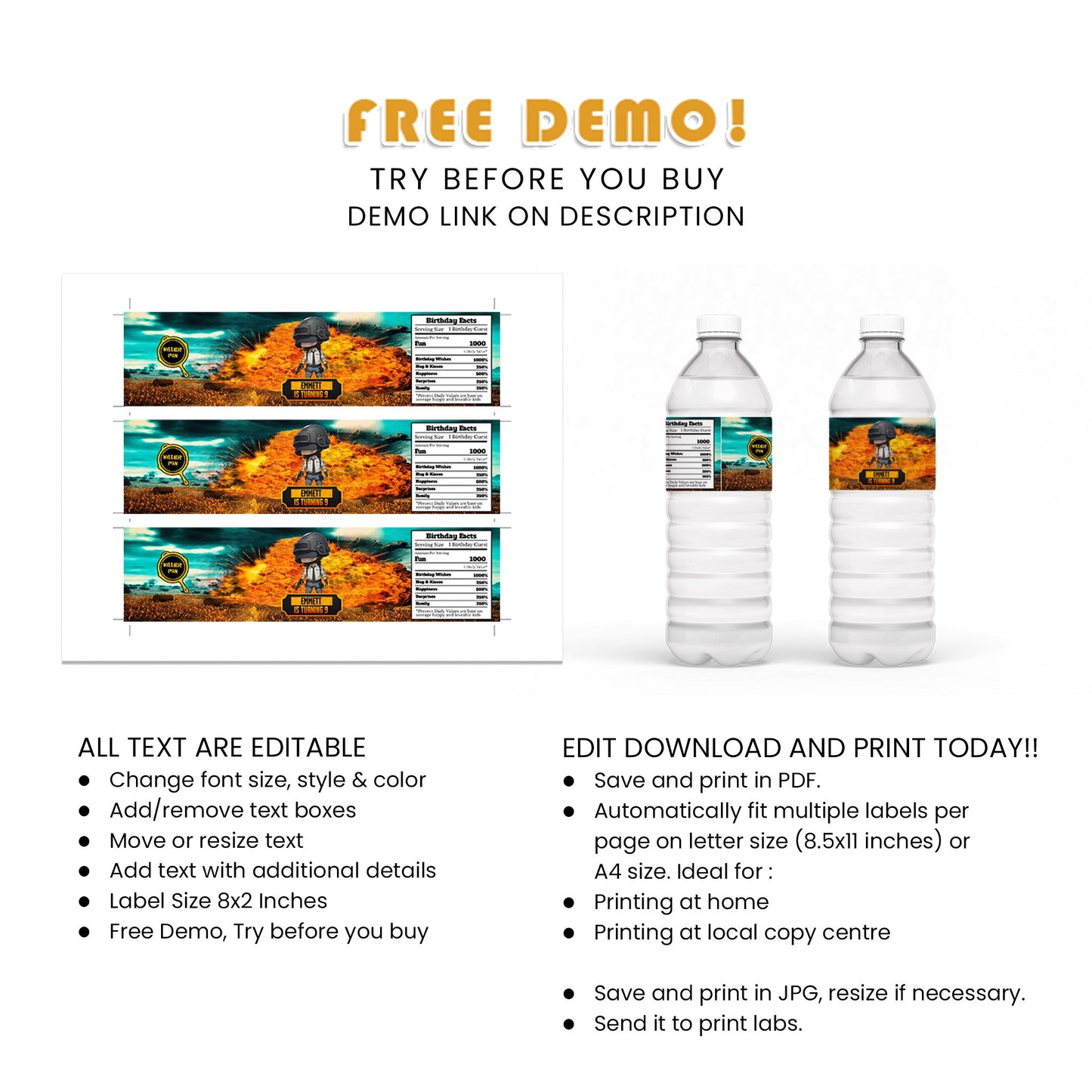 PUBG Water Bottle Labels to Hydrate Your Squad - Essential Party Gear