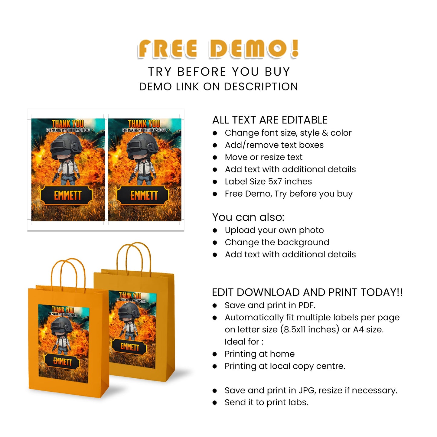 PUBG Goody Bag Labels for Ultimate Loot Distribution - Personalize Your Swag