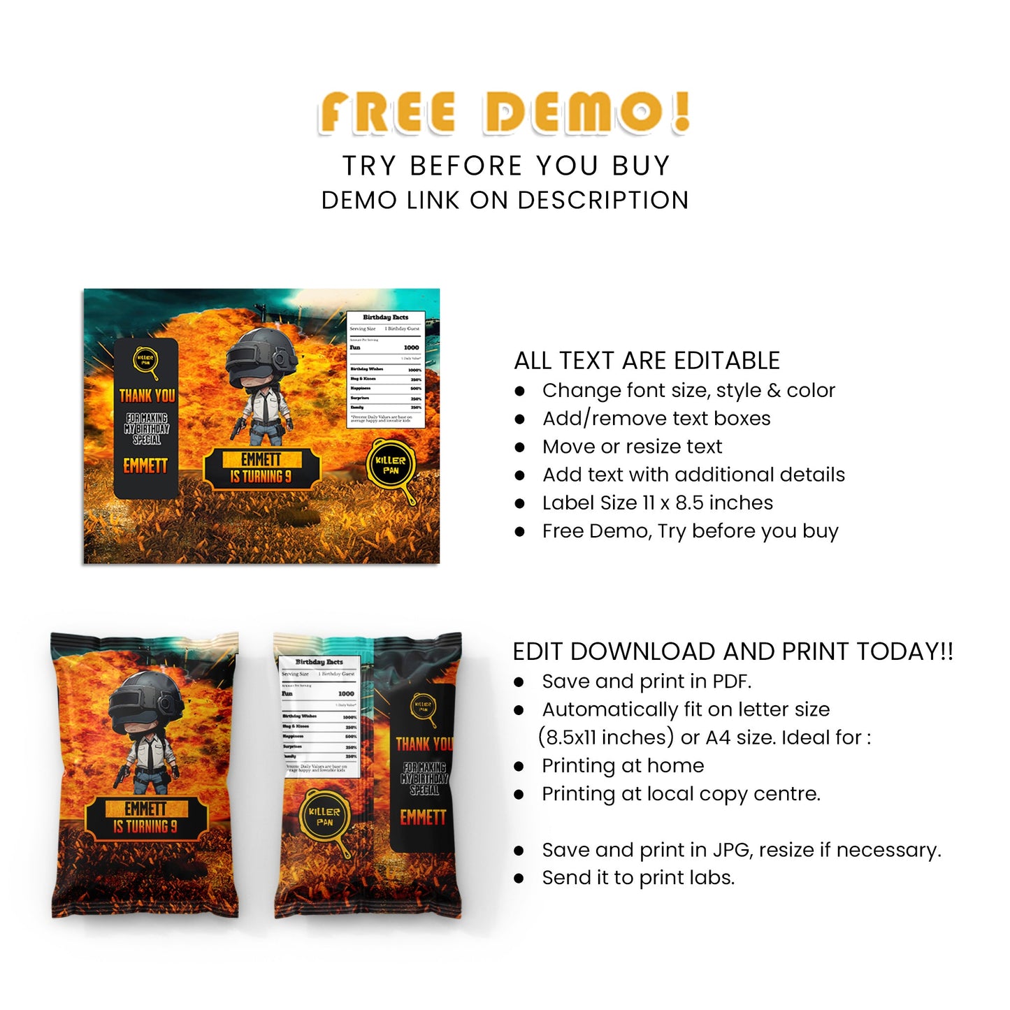 PUBG Chips Bag Labels for Crunchy Combat Rations - Customize Your Snack Loadout