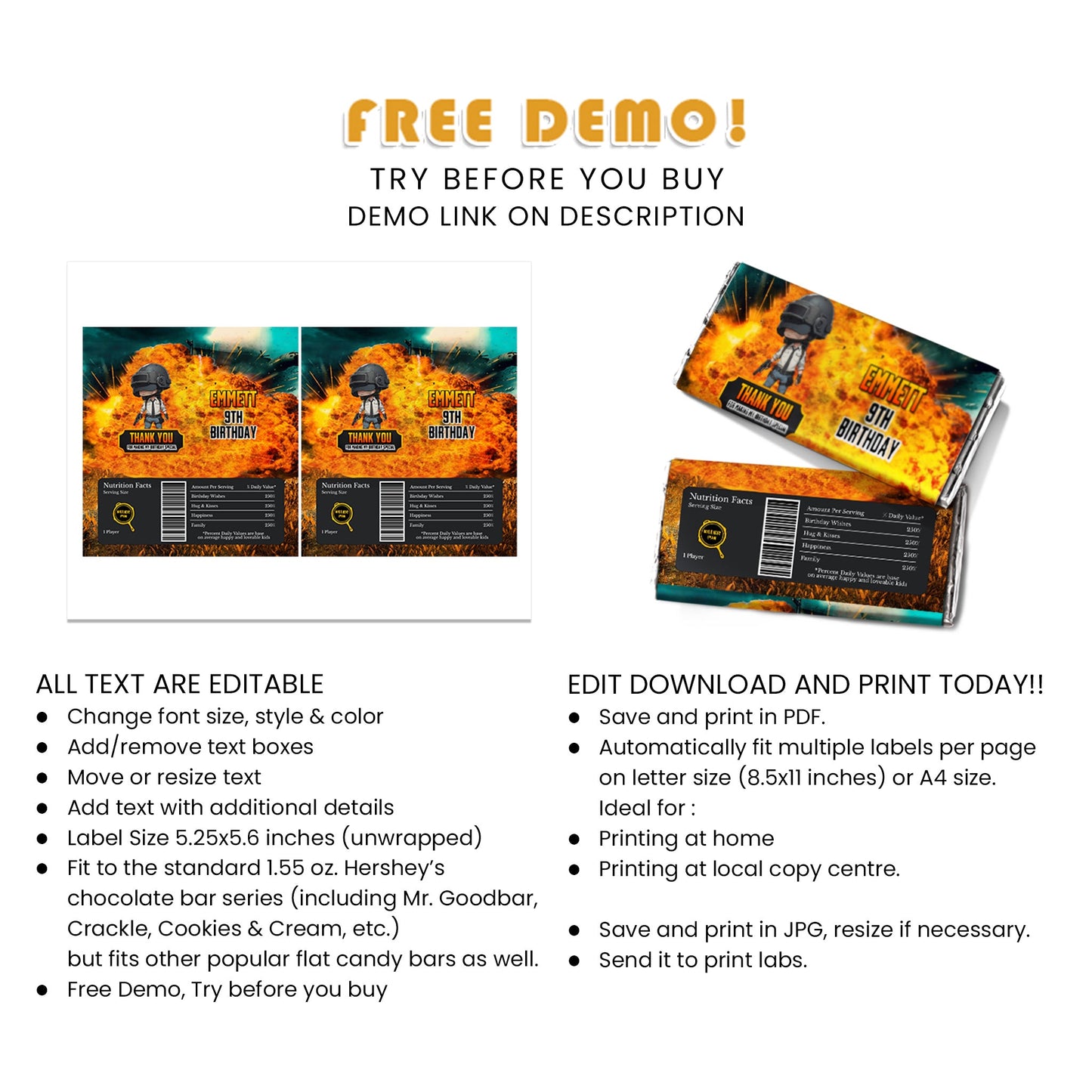 PUBG Chocolate Labels for Sweet Battle Rewards - Personalize Your Choco Drops