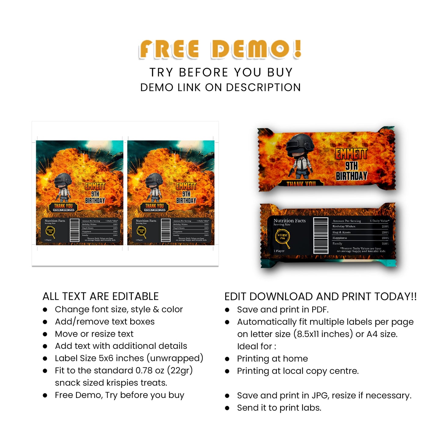 PUBG Rice Krispies & Candy Bar Labels for Energizing Your Troops - Sweeten the Deal