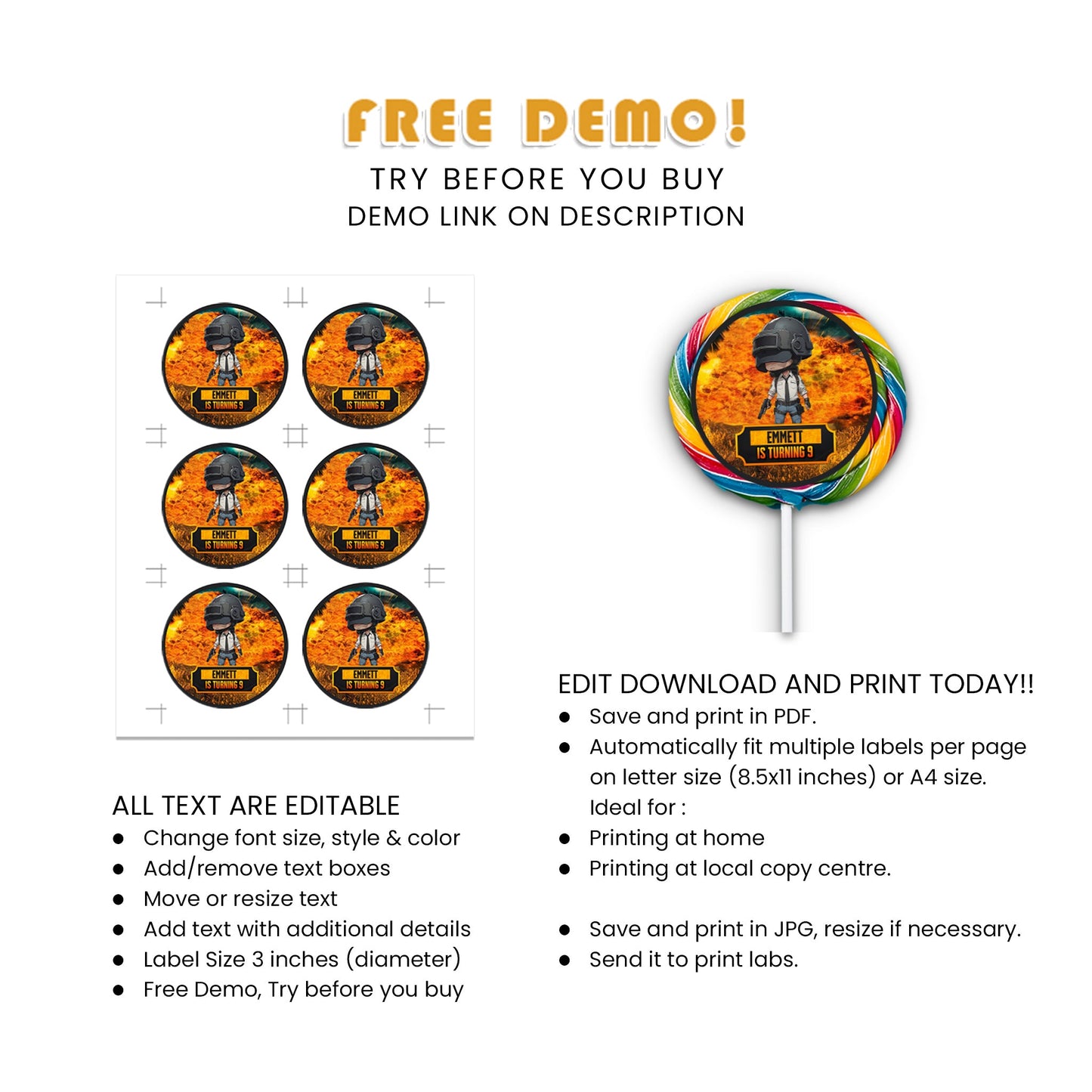 PUBG Lollipop Labels for Sweet Tactical Licks - Flavorful Party Boosters