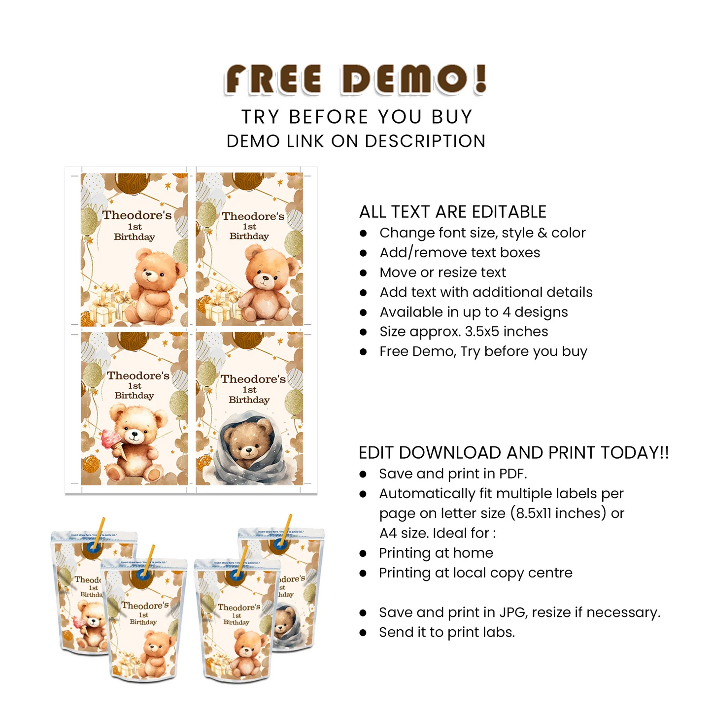 Bear Juice Pouch Label Template