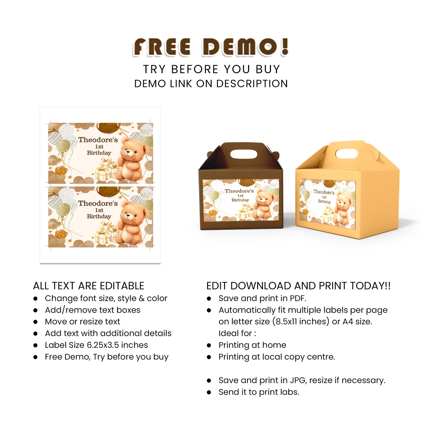 Bear Treat Box Label Printable