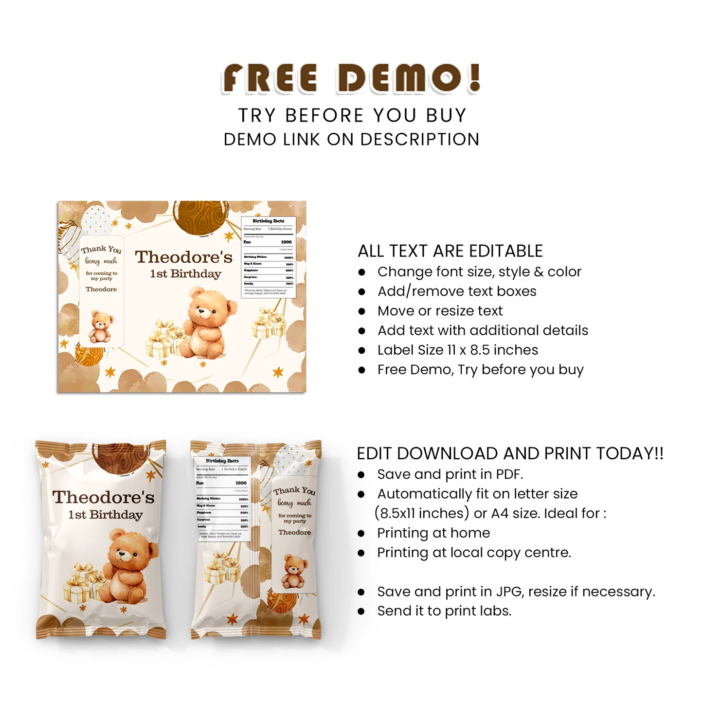 Bear Chips Bag Label Printable