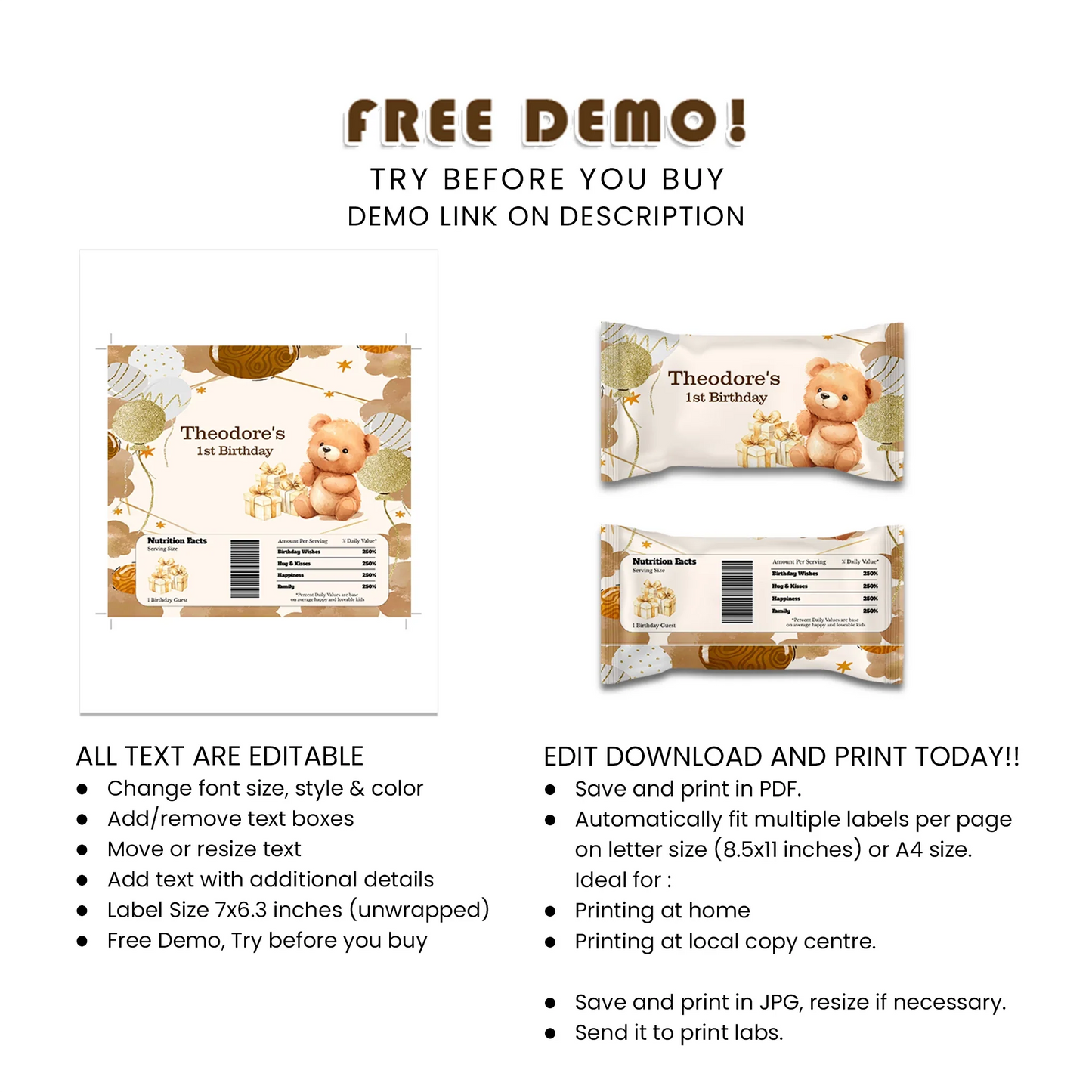 Bear Skittles Label Party Favor