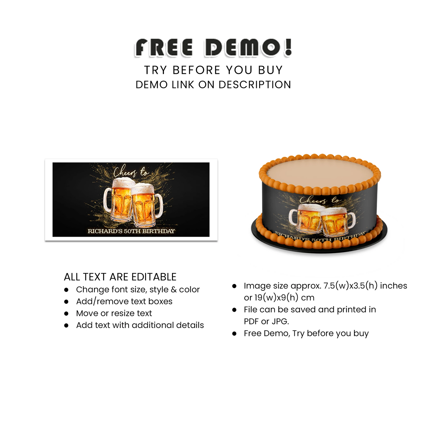 Best Beer Adult Birthday Personalized Cake Strips Image for Party Cakes