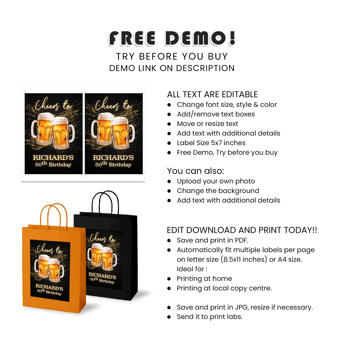 Beer Adult Birthday Goodie Bag Label Adult Party Favor Bags