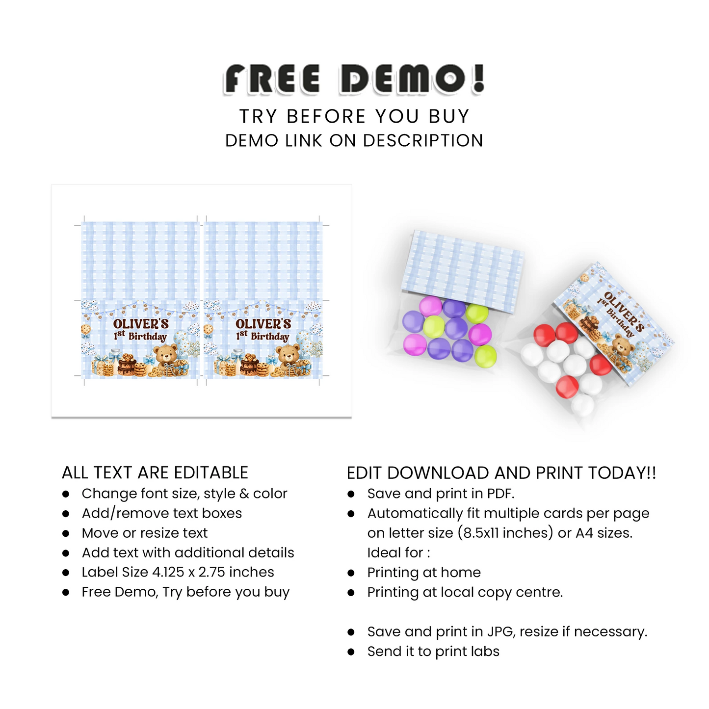 Beer Adult Birthday Treat Bag Topper Label Party Favor Toppers