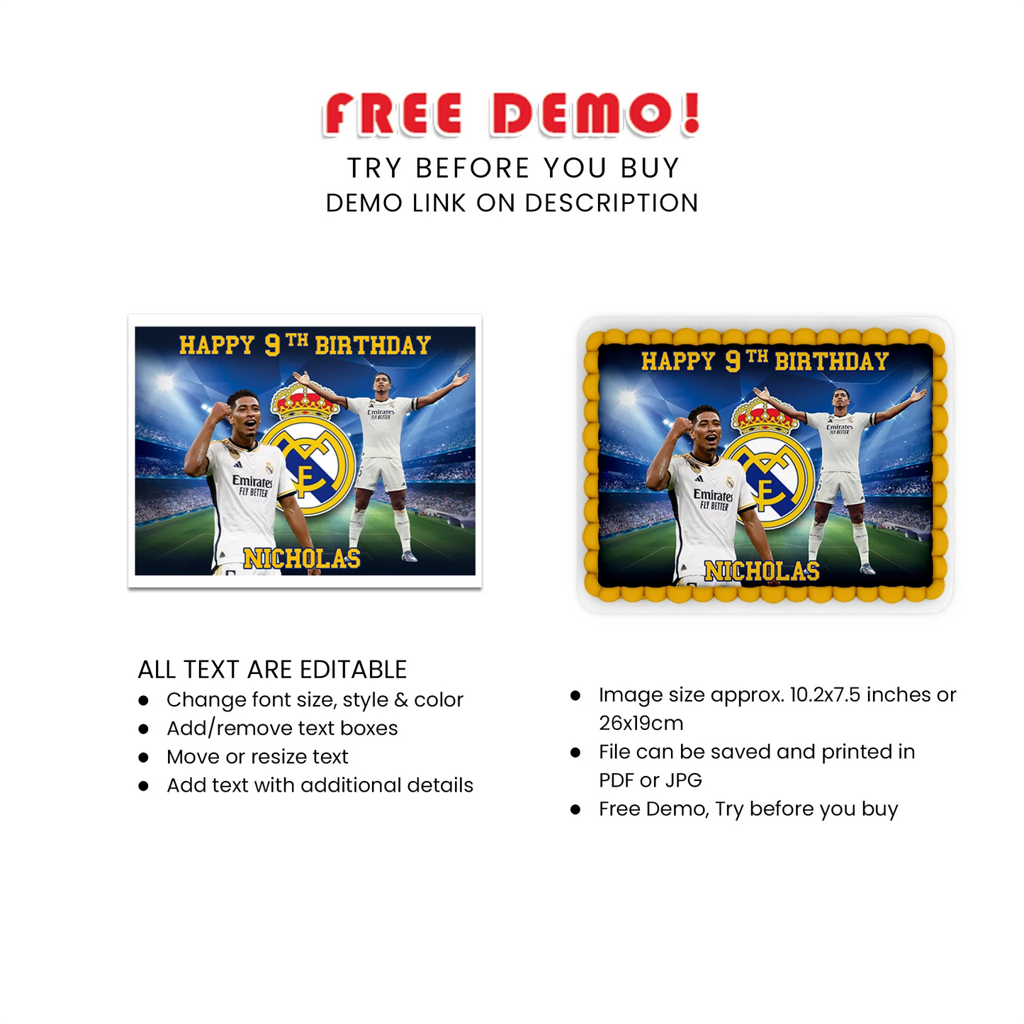 Jude Bellingham Personalized Sheet Cake Topper - Unique Party Cake Design