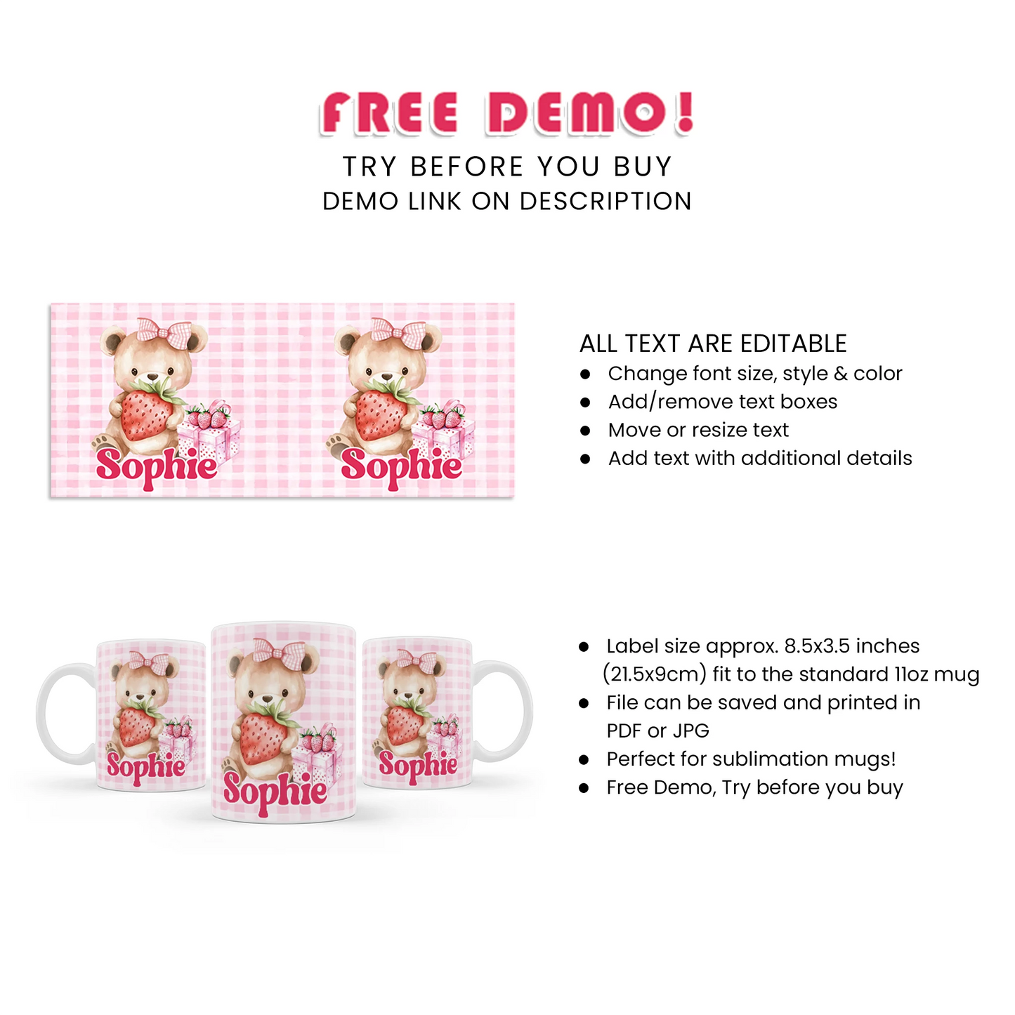 Berry Strawberry Sublimation Mug Cute Berry Theme Gift