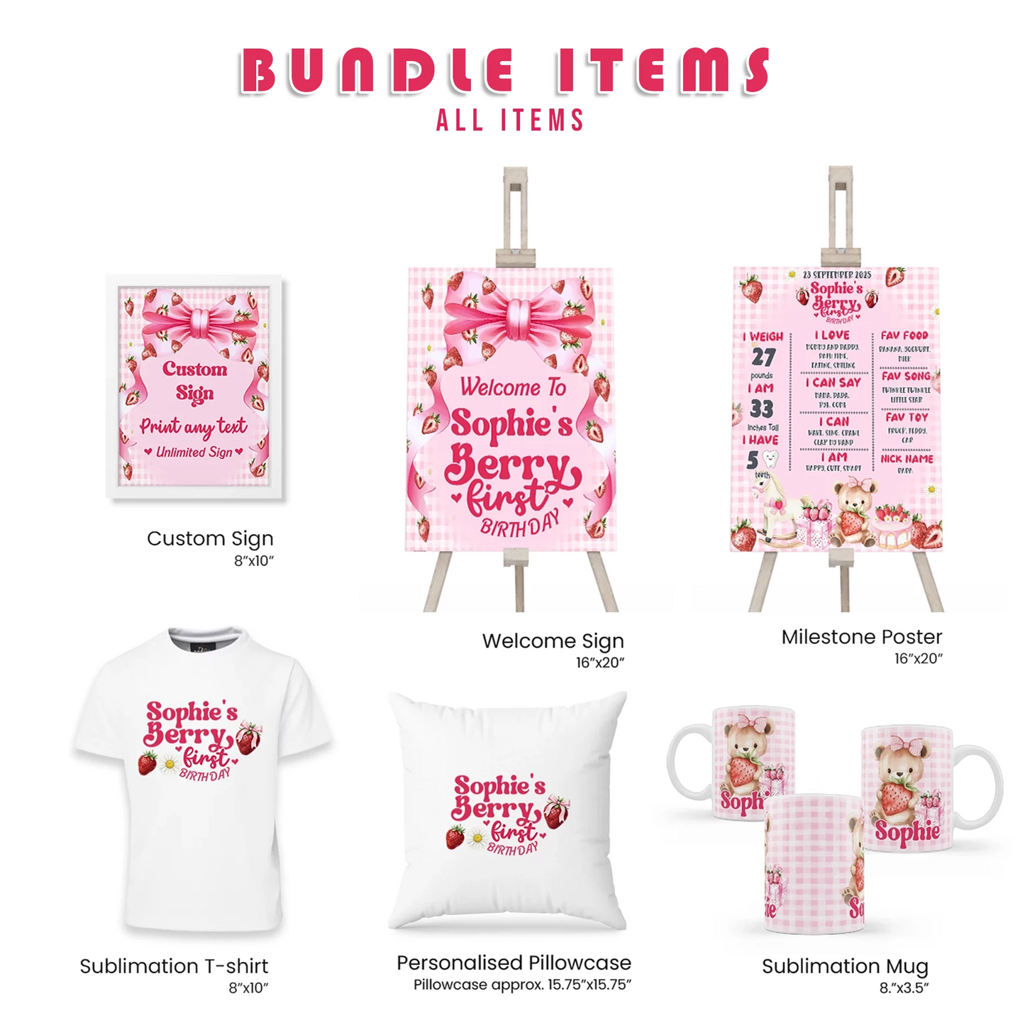 Buy Berry Strawberry Personalized Party Pack Bundle Birthday Decor