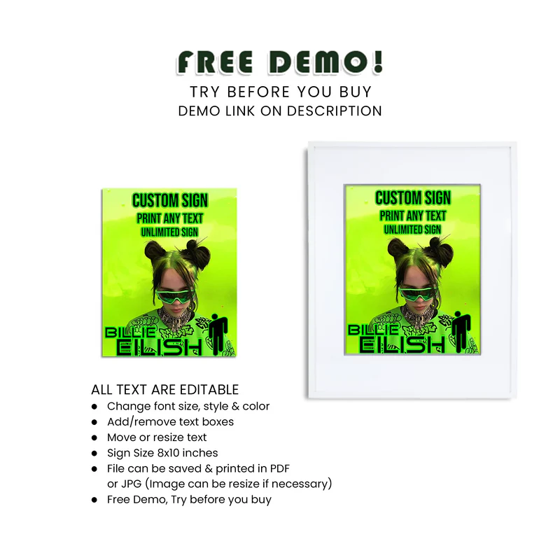 Billie Eilish Custom Sign - Custom Signs for Billie Eilish Themed Parties