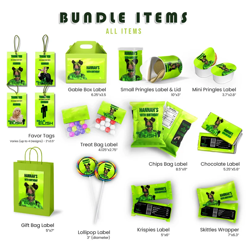 Billie Eilish Birthday Decorations, Billie Eilish Party Supplies, The Avocados Themed, Billie Eilish Fans Digital Template, Editable Billie Eilish Image SVG PNG
