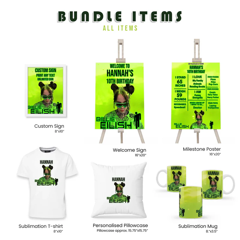 Billie Eilish Personalized Party Pack Digital Template Bundle