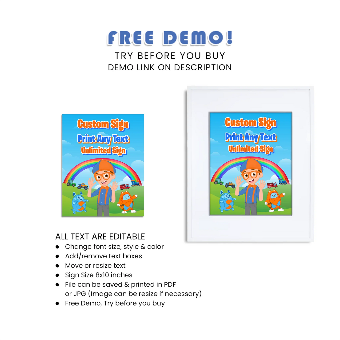 Blippi custom sign for kids birthday party decor