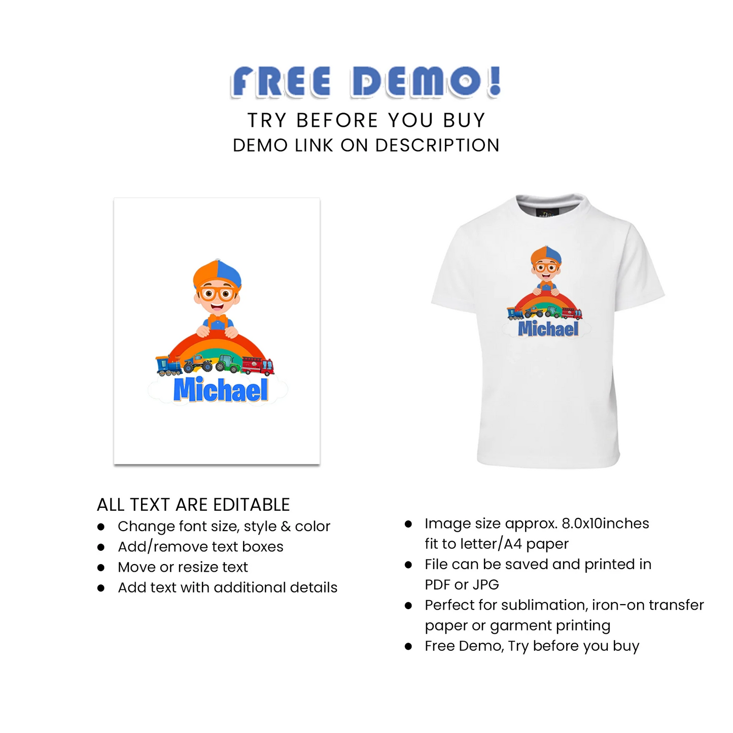 Blippi sublimation t-shirt for kids birthday party outfits