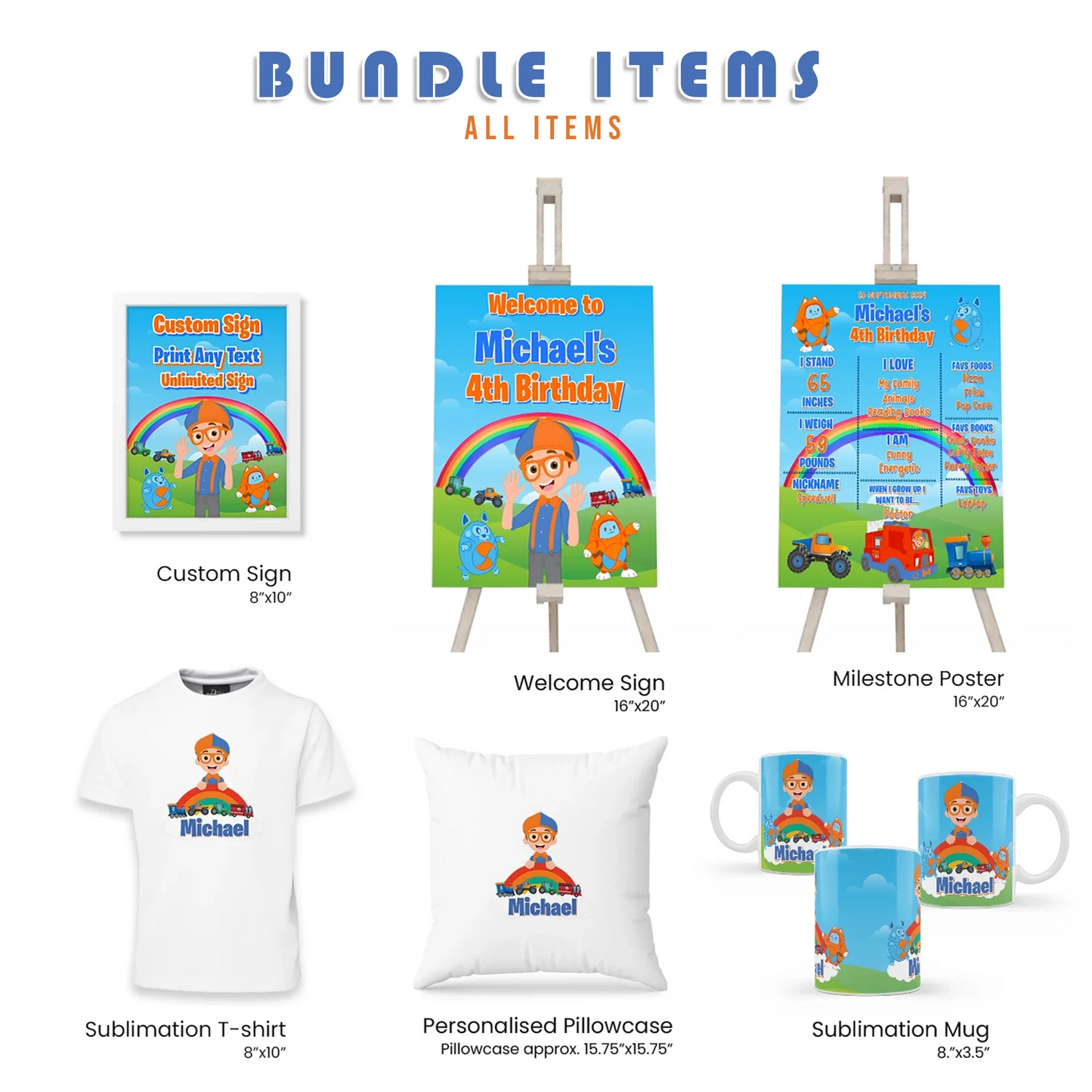 Blippi personalized party pack bundle for kids birthday celebrations