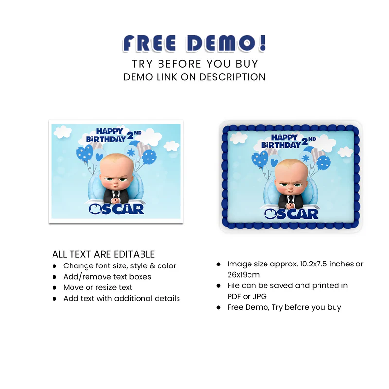 The Boss Baby Sheet Cake Topper Personalized Edible Print