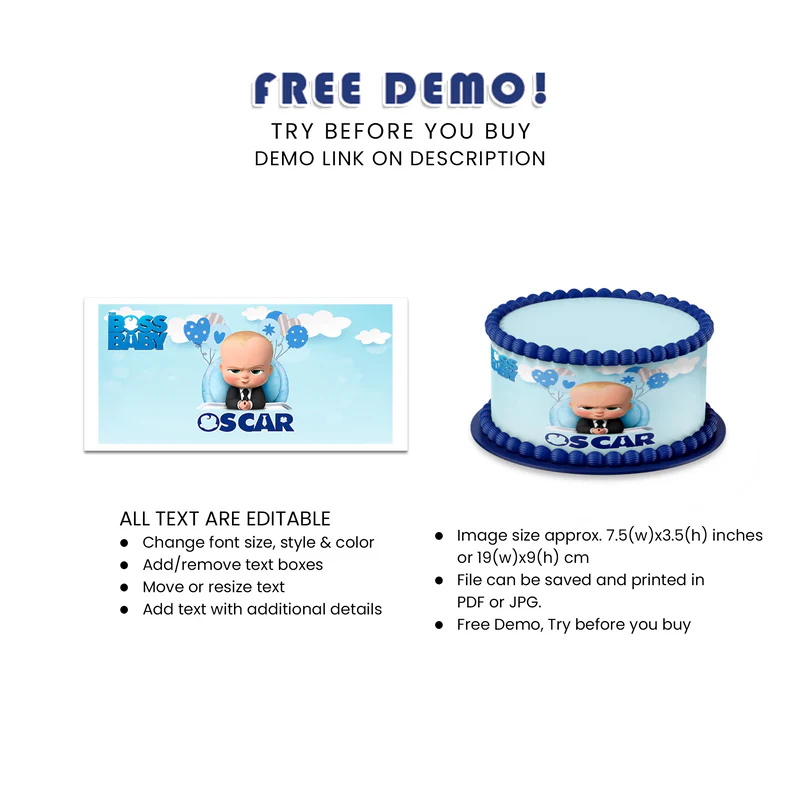 The Boss Baby Edible Cake Strips Custom Birthday Decoration