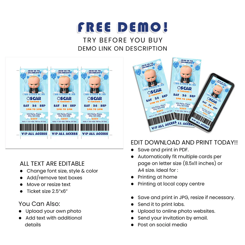 The Boss Baby Birthday Ticket Invitations Custom Printables