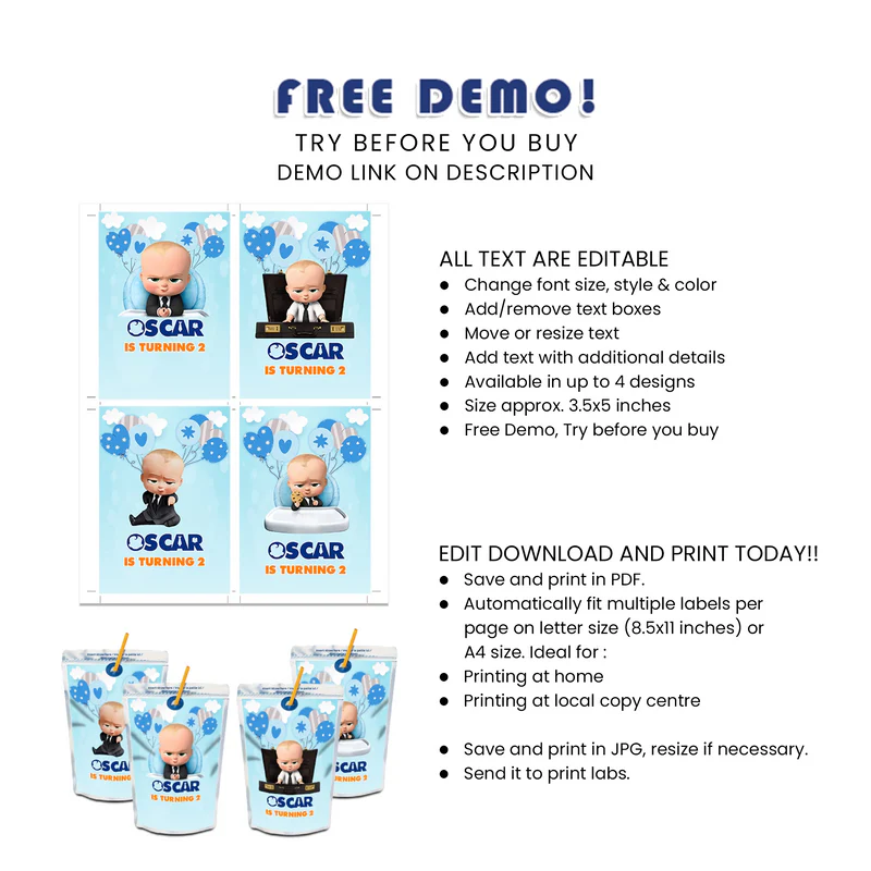 The Boss Baby Juice Pouch Label Printable Party Wrapper
