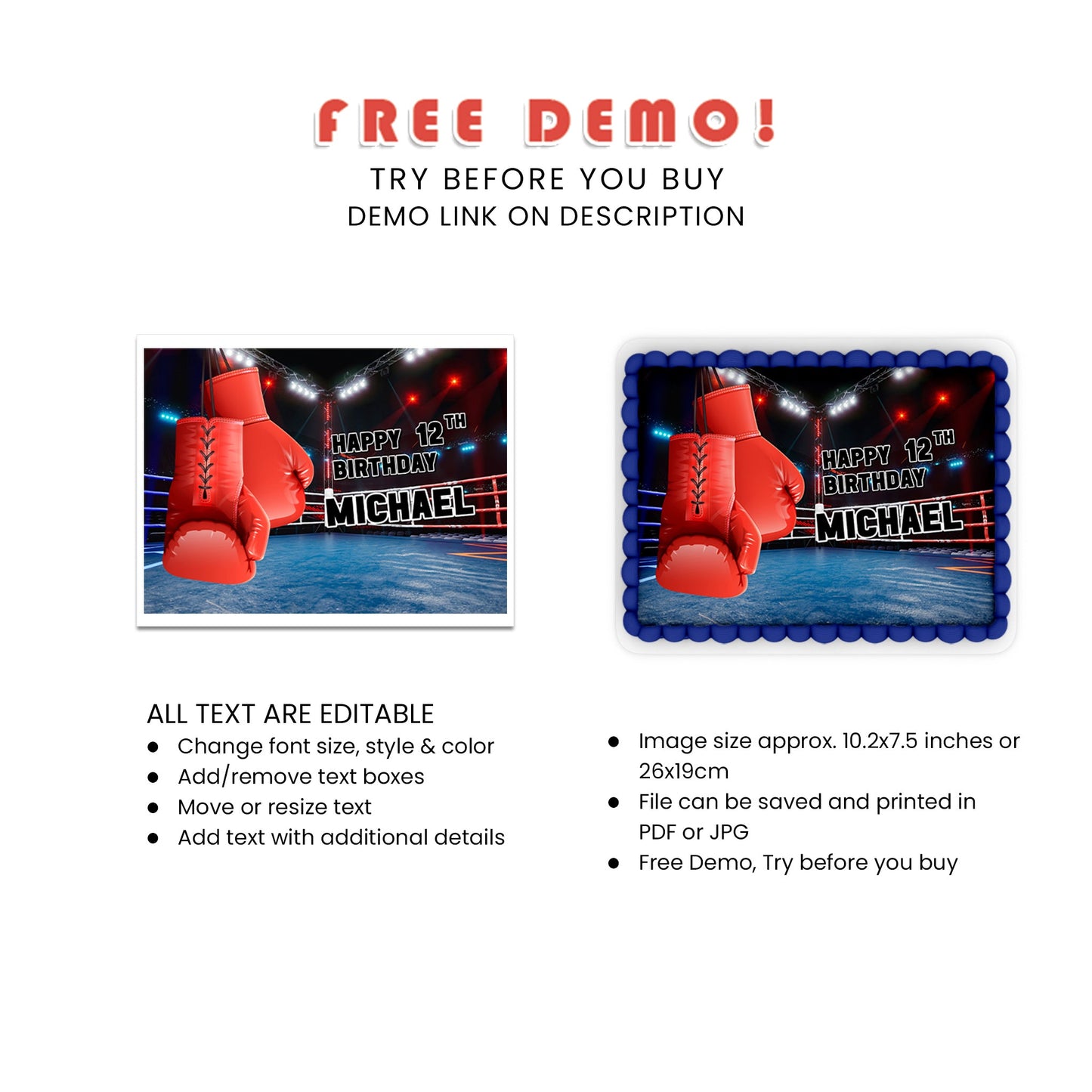 Rectangle Personalized Sheet Cake Images - Boxing Theme - Perfect for Any Boxing Fan’s Celebration